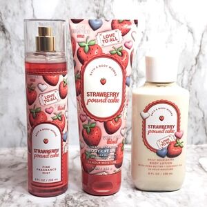 Bath & Body Works STRAWBERRY POUND CAKE 3-Piece Set Fragrance Mist Cream Lotion